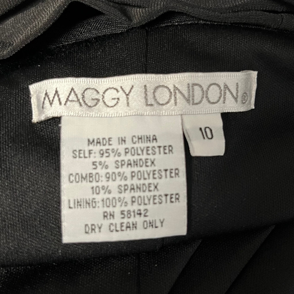 Maggy London Black Square Neck Illusion Back Pleated Cocktail Dress Size 10 - Picture 6 of 6